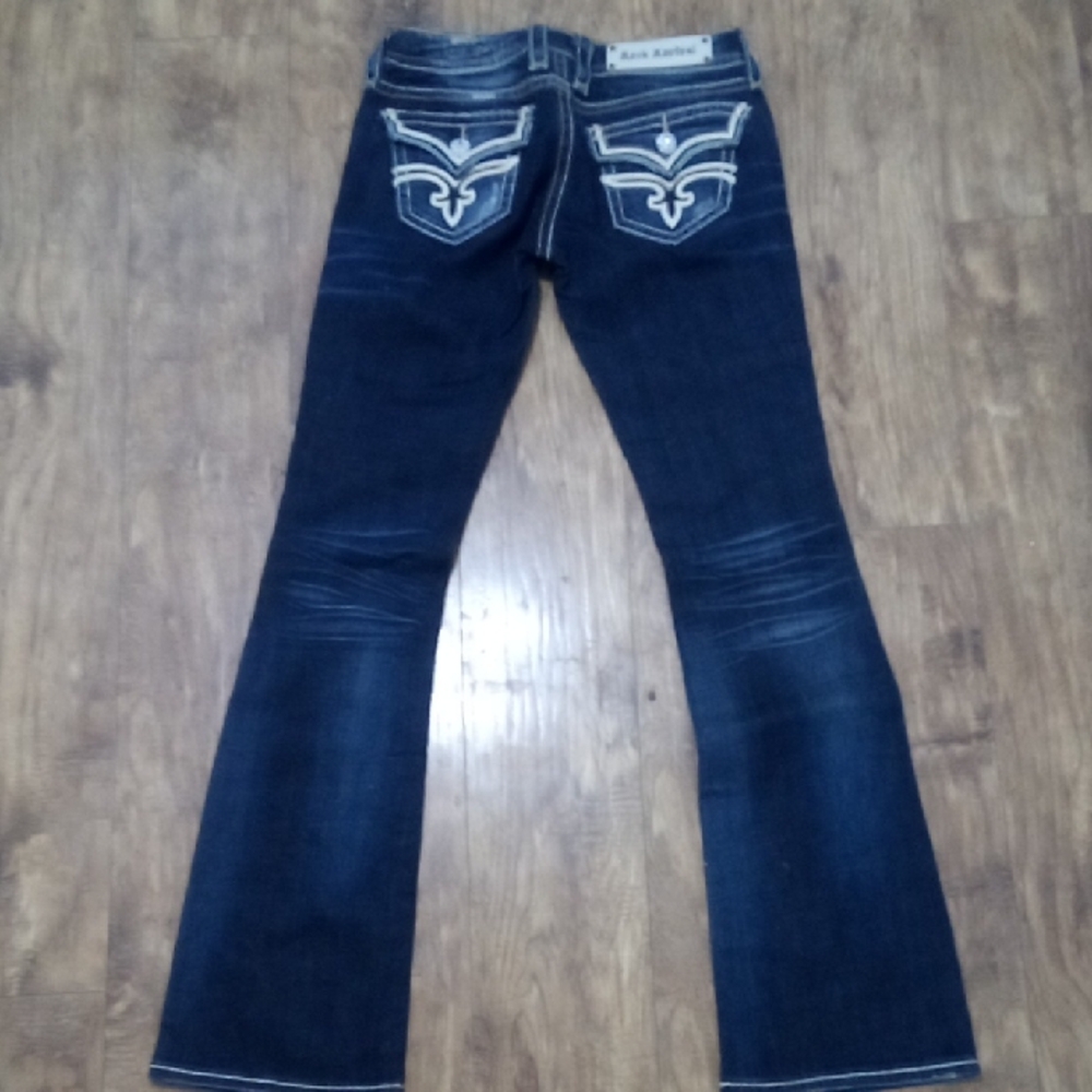 Rock Revival Women's 26 Bootcut Faux Leather Flap Pockets Distressed Anett NWOT